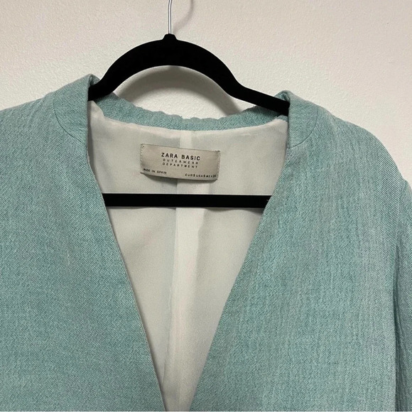 ZARA Linen Long-Line Collarless Oversized Blazer - Business Casual Spring - Picture 2 of 4